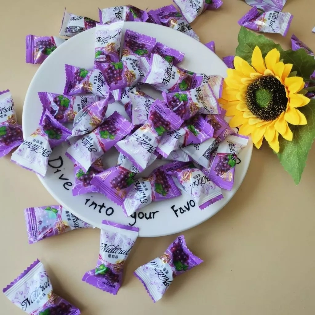 【台灣出貨】葡萄味爆漿夾心硬糖喜糖酸甜休閒糖果批發水果結婚零食前臺招待